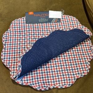 Nautica Set Of 4 Americana Placemats Red White Blue Reversible Quilted New